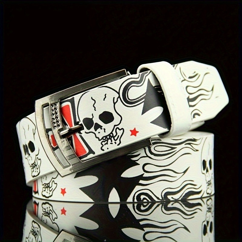 Men's Skull Print Belt with Buckle